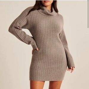 Turtleneck Ribbed Knit Sweater Dress